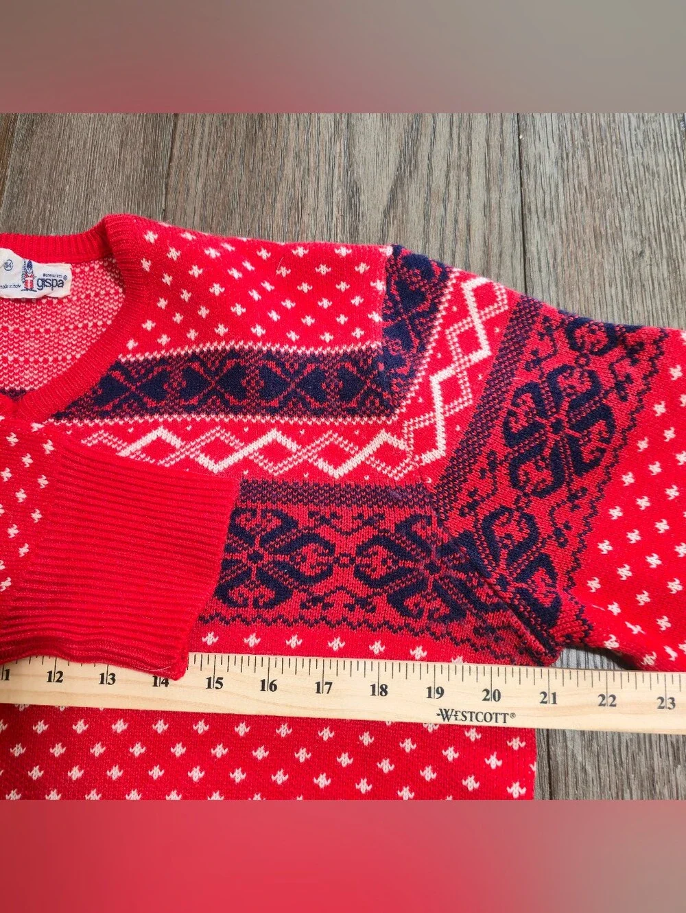 Vintage Gipsa Monsanto Made in Italy Fair Isle Wool Red Sweater Med Lg Holiday